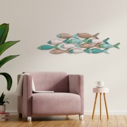 ORIGEN Home Decor Ornement de Poisson Assiettes en Bois Bleues - 21x81x3cm