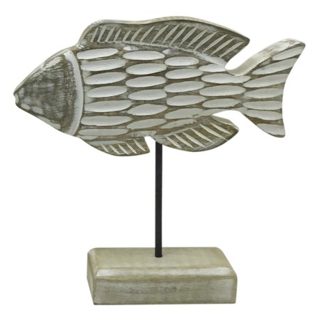 ORIGEN Home Decor Figurine de Table Poisson Marin en Bois Gris 20x20x5cm