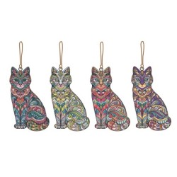 Pendentif Chat Multicolore pour Femme - Bijoux Métal Vertical/Horizontal - Cadeau Original et Amusant
