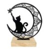 Petite figurine décorative ethnique chat/lune pour maison et cadeau en métal et bois