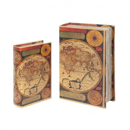 Ensemble de 2 boîtes de livres du monde tons bruns comprend 2 unités de décoration Boîtes de livres Collection de cartes du mond