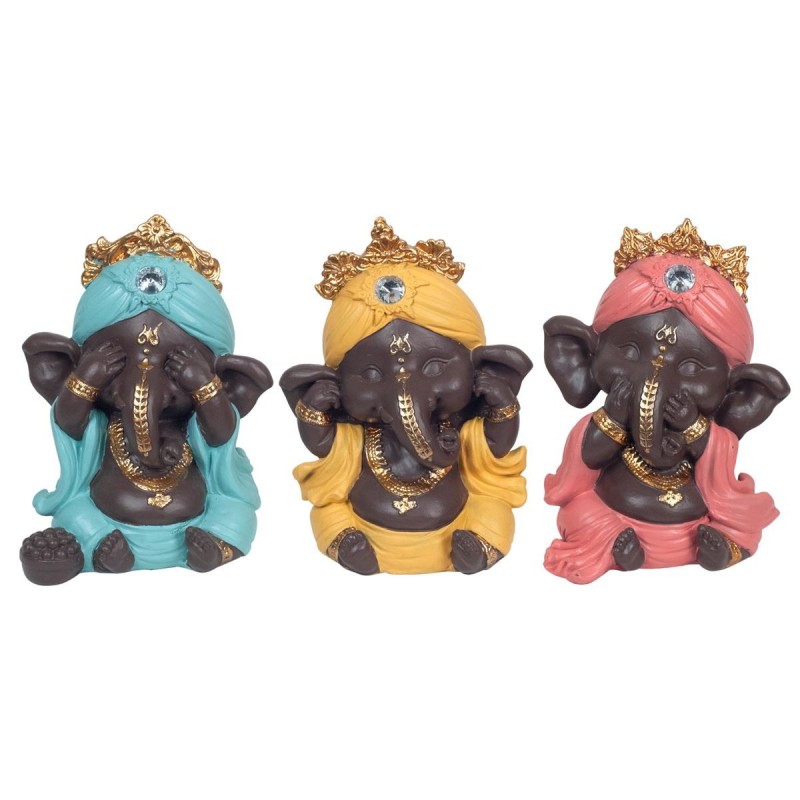 Ganesh, je ne vois pas, je n'entends pas, je ne parle pas, comprend 3 unités de figurines de bouddhas, collection orientale