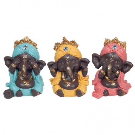 Ganesh, je ne vois pas, je n'entends pas, je ne parle pas, comprend 3 unités de figurines de bouddhas, collection orientale