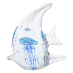 Presse-papier décoratif poisson avec méduses à offrir en verre bleu marine