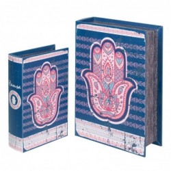 Set 2 boîtes de livres à main Fatima tons bleus et roses comprend 2 unités de boîtes de livres de décoration collection oriental