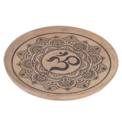 Plateau Om Mandala Gris - Plateau décoratif ethnique en bois avec motif Om Mandala - Idéal pour la décoration de la