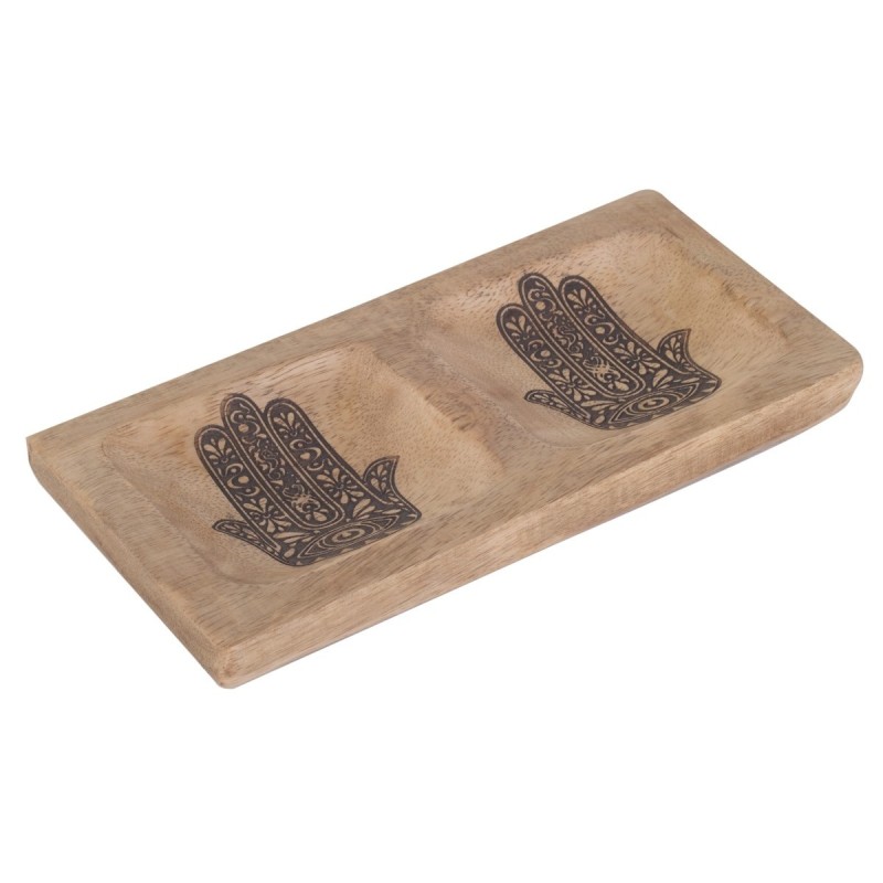 Plateau Main Fatima Ethnique Décoration Bois Marron 20 cm