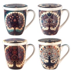 Arbre à mugs 4 différents avec coffret cadeau