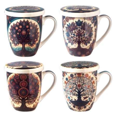 Arbre à mugs 4 différents avec coffret cadeau