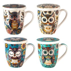 4 tasses hibou différentes avec boîte cadeau