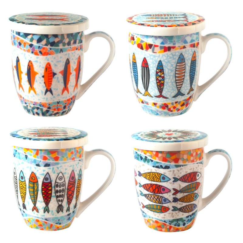 Mug poisson 4 différents avec coffret cadeau