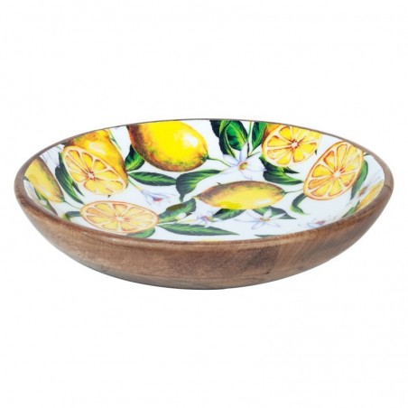 Bol en bois | Assiette creuse décorative en bois Citrons Design, Diamètre 30 cm