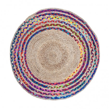 Tapis rond en jute | Tapis Rond, Décoration Ethnique Multicolore Diamètre 90 cm