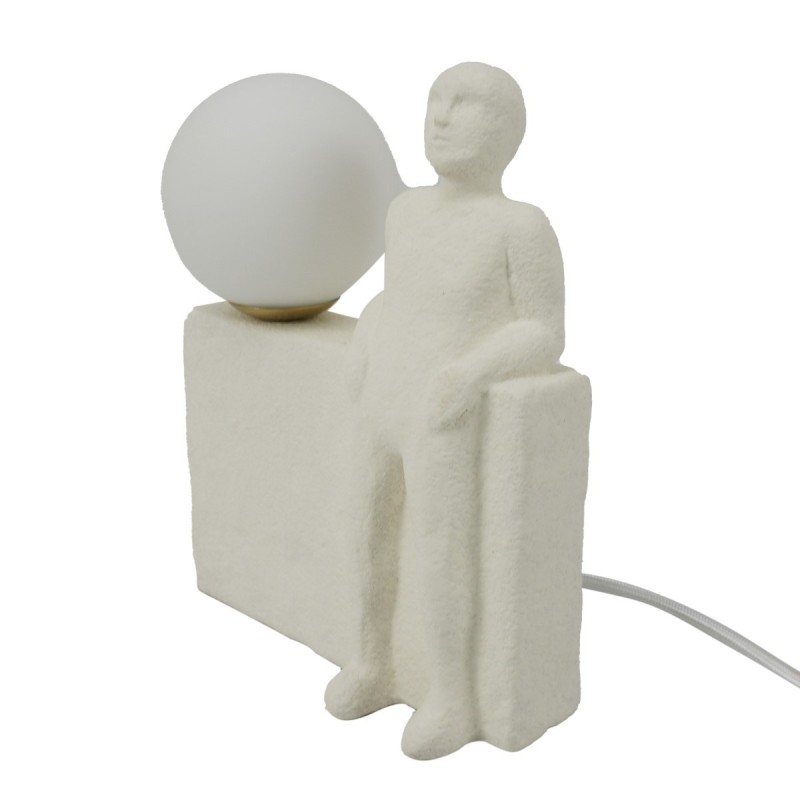 Lampe de table bohème figure humaine décoration porcelaine blanche 19,5 cm