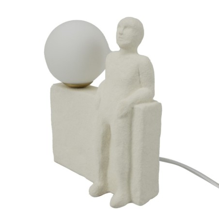 Lampe de table bohème figure humaine décoration porcelaine blanche 19,5 cm