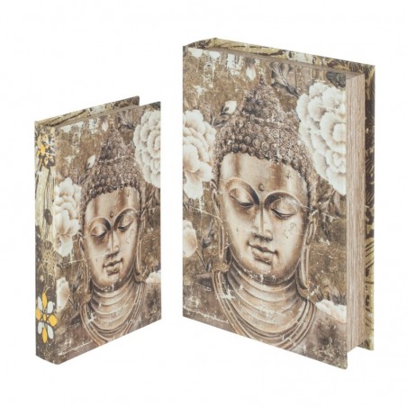 Livres Décoratifs | Boîte à livres en bois, lot de 2, motif Bouddha doré