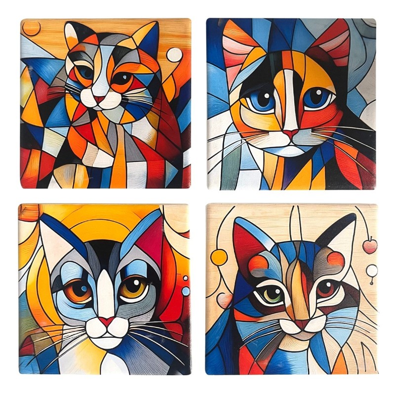 Sous-verres Chat 4 unités, design amusant pour protéger vos meubles