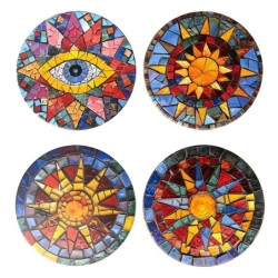 Sun Coasters 4 modèles différents en céramique multicolore