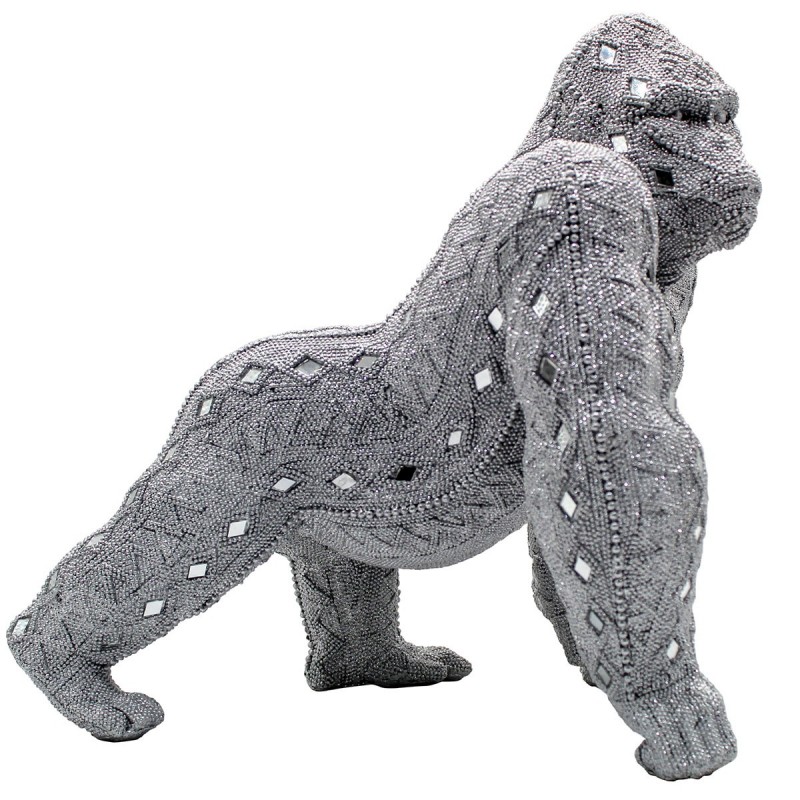 Figurines décoratives | Figurine décorative orang-outan en argent 33,5x26,5x35 cm en résine