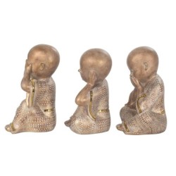 Figurine de bouddha Oriental en résine dorée, moine ne voit pas, n'entend pas, parle, décoration Feng Shui, 21cm