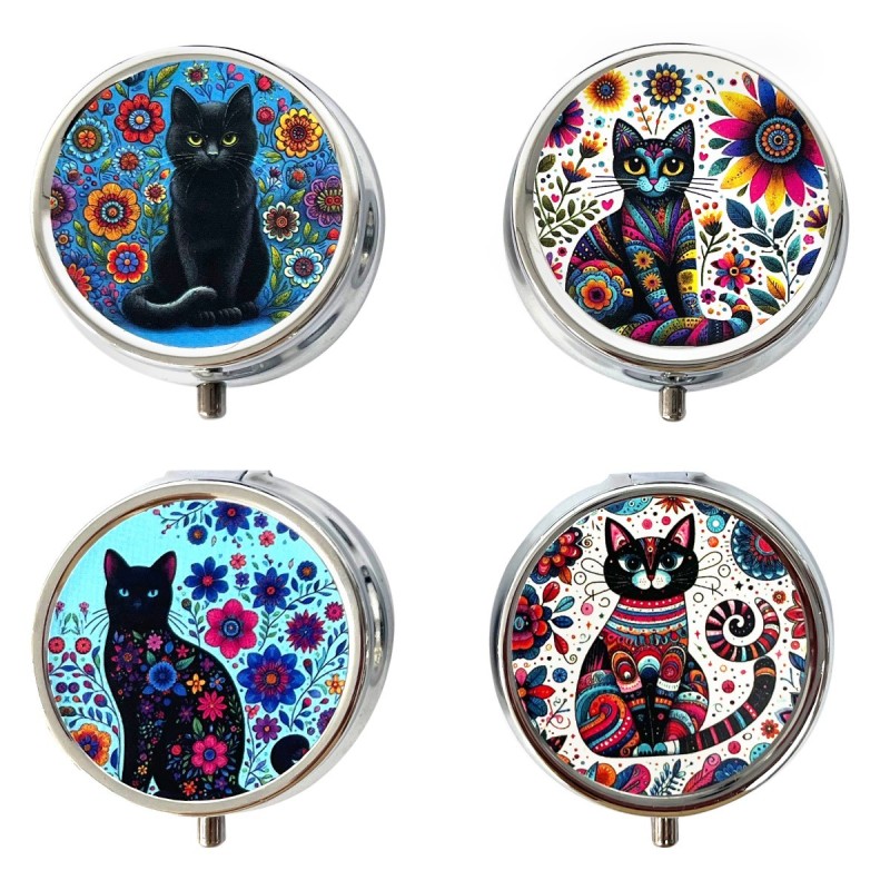 Pilulier chat avec 4 compartiments pour médicaments et vitamines