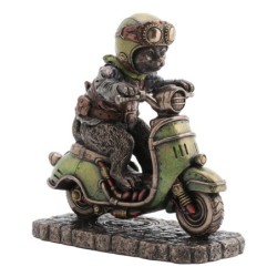 Figurine Décorative Steampunk Chat Scooter Résine Verte 14 cm