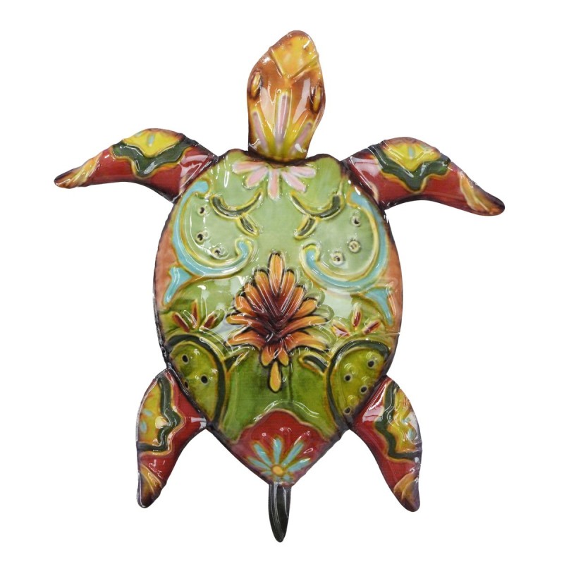 Tortue tropicale en métal vert, ornement mural, décoration de la maison
