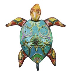 Ornement mural décoratif en forme de tortue tropicale en métal vert, 25x2x22cm