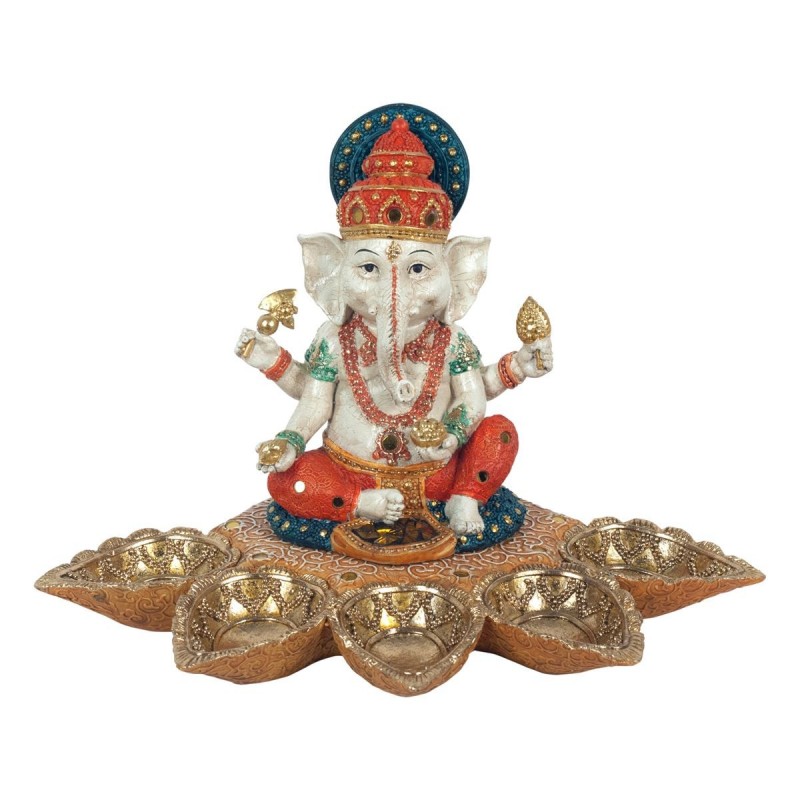 Figurines décoratives | Figurine de Dieu Ganesha avec des feuilles de Bodhi 20,5 x 19 x 30 cm | Couleur blanche