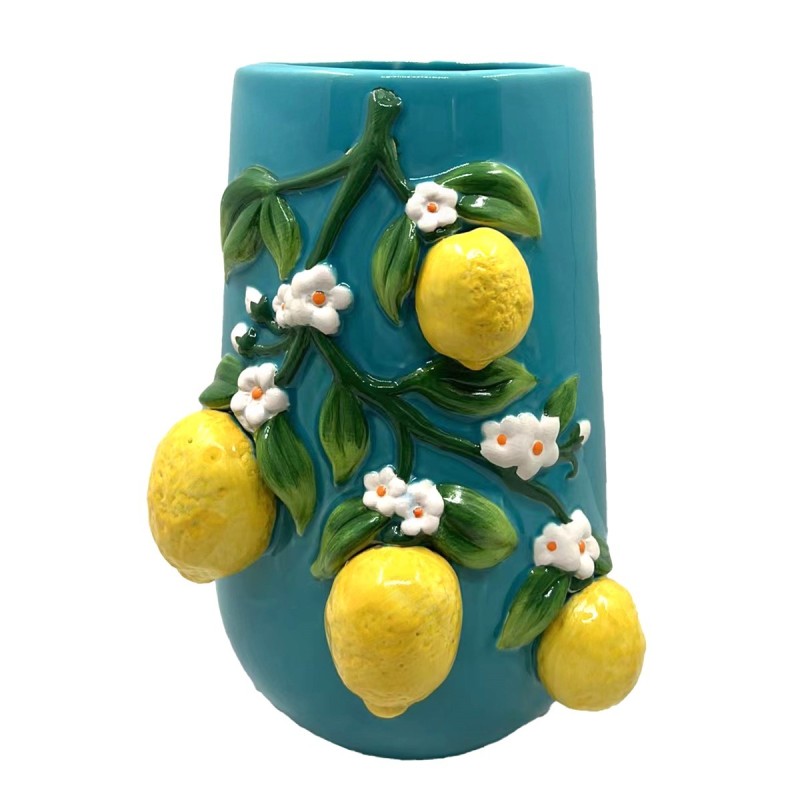 Vase décoratif en céramique design citron - Idéal pour embellir n'importe quel espace - Petite taille