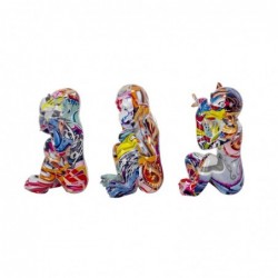 Figurine de singe en résine multicolore 11 * 15 * 8cm Ensemble de 3 unités Figurine de singe Ensemble de 3 U