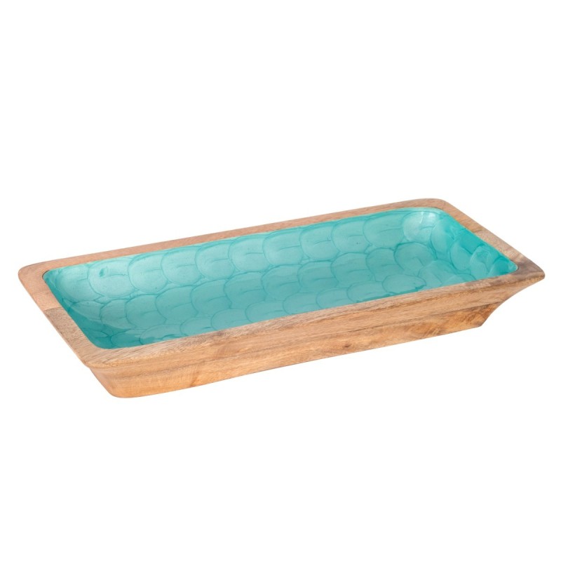 Plateau de décoration intérieure moderne, petit plateau en bois bleu, accessoire élégant pour table ou étagère