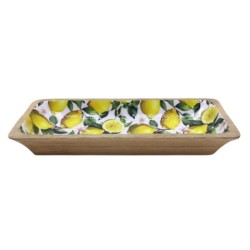 Plateau de service décoratif en bois jaune, plateau pour petit-déjeuner et collation, idéal pour la maison et les événements