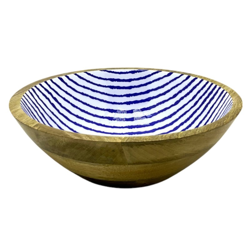Grand bol en bois rayé pour la décoration et le rangement, idéal pour la cuisine et la salle à manger, accessoire unique