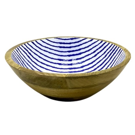 Grand bol en bois rayé pour la décoration et le rangement, idéal pour la cuisine et la salle à manger, accessoire unique