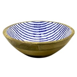 Grand bol en bois rayé pour la décoration et le rangement, idéal pour la cuisine et la salle à manger, accessoire unique