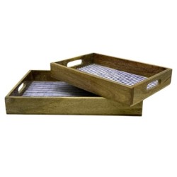 Plateaux de cuisine en bois rayé, ensemble de 2, design nautique, idéal pour la décoration et l'organisation de la maison