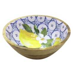 Bol à citron moyen en bois, décoration de cuisine naturelle, design élégant et fonctionnel, idéal pour les fruits