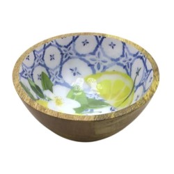 Petit bol à citron en bois, idéal pour la décoration de cuisine et le stockage de fruits, style rustique