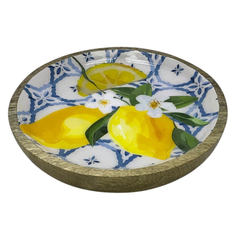 Petite assiette à citron en bois pour décoration de cuisine et présentation des aliments, style rustique et élégant