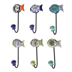Cintre 1 bouton poisson 6 unités, porte-manteau décoratif en bois pour suspendre vêtements, accessoires et décoration