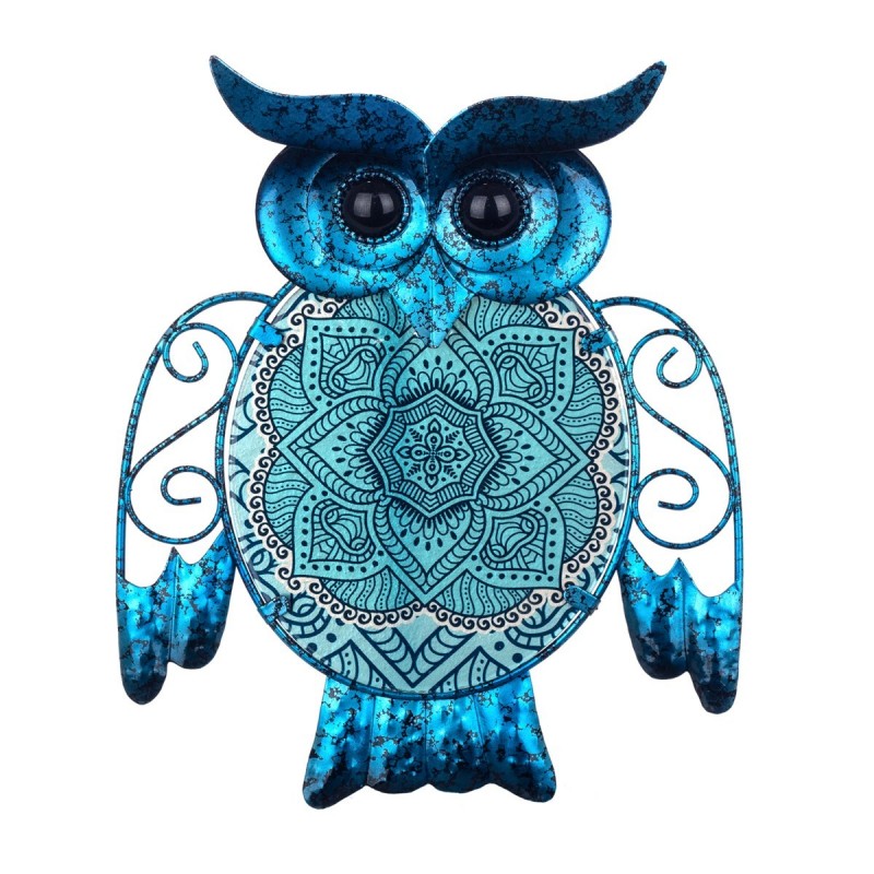 Figurine hibou bleu en métal et verre Figurine hibou 24 * 2 * 20cm