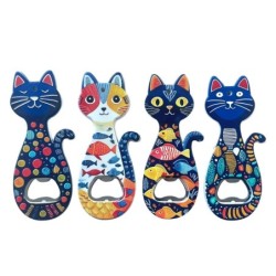 Décapsuleur Magnétique Chat - Lot de 4 Décapsuleurs Créatifs pour Cadeau Original et Décoration de Cuisine