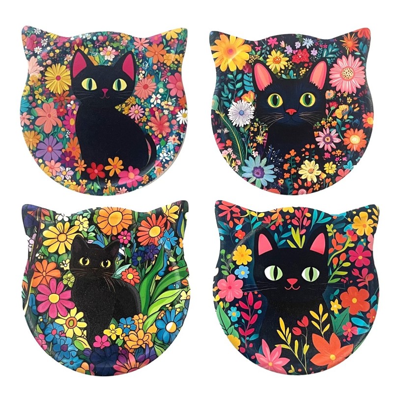 Dessous de Verre Magnétiques Chat, Lot de 4, Design Unique pour les Amoureux des Chats, Idéal comme Cadeau Original et Décoratif