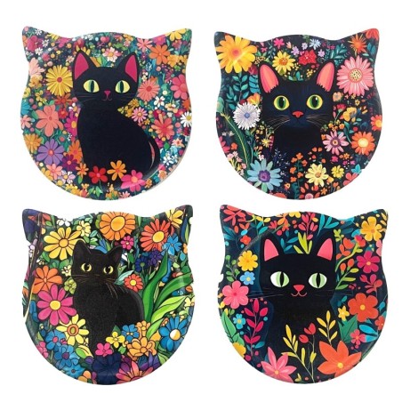 Dessous de Verre Magnétiques Chat, Lot de 4, Design Unique pour les Amoureux des Chats, Idéal comme Cadeau Original et Décoratif