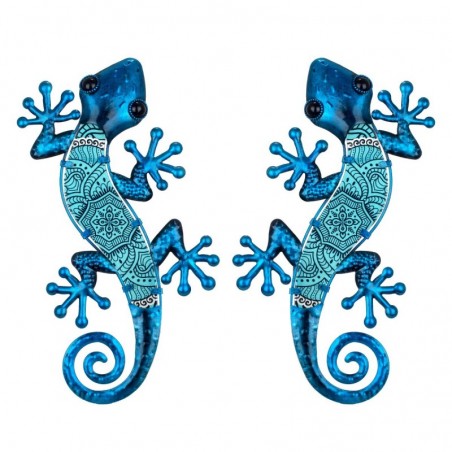 Figurine Animal en Métal Bleu et Cristal 1 * 17 * 36cm Lot de 2 Unités Figurine Lézards 2 Unités