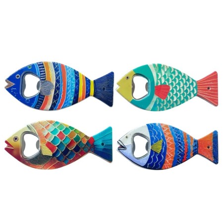 Ouvre-bouteille magnétique en forme de poisson - Lot de 4 ouvre-bouteilles originaux pour cadeaux et décoration nautique