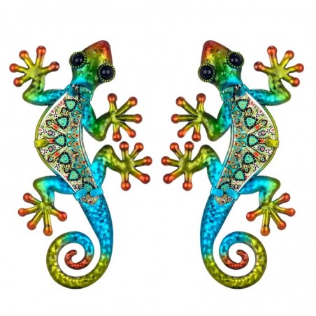 Métal Vert et Cristal Animal Figure 1 * 11 * 21cm Ensemble de 2 Unités Figure Lézards 2 Unités