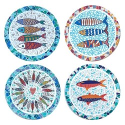 Dessous de plat en céramique avec motif poisson Trencadis, ensemble de 4 unités pour décoration de table et cadeaux spéciaux