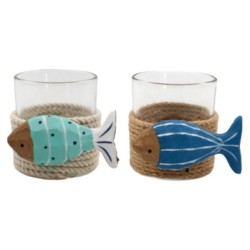 Bougeoir décoratif en verre avec motif poisson, idéal pour une décoration nautique et marine, cadeau idéal.